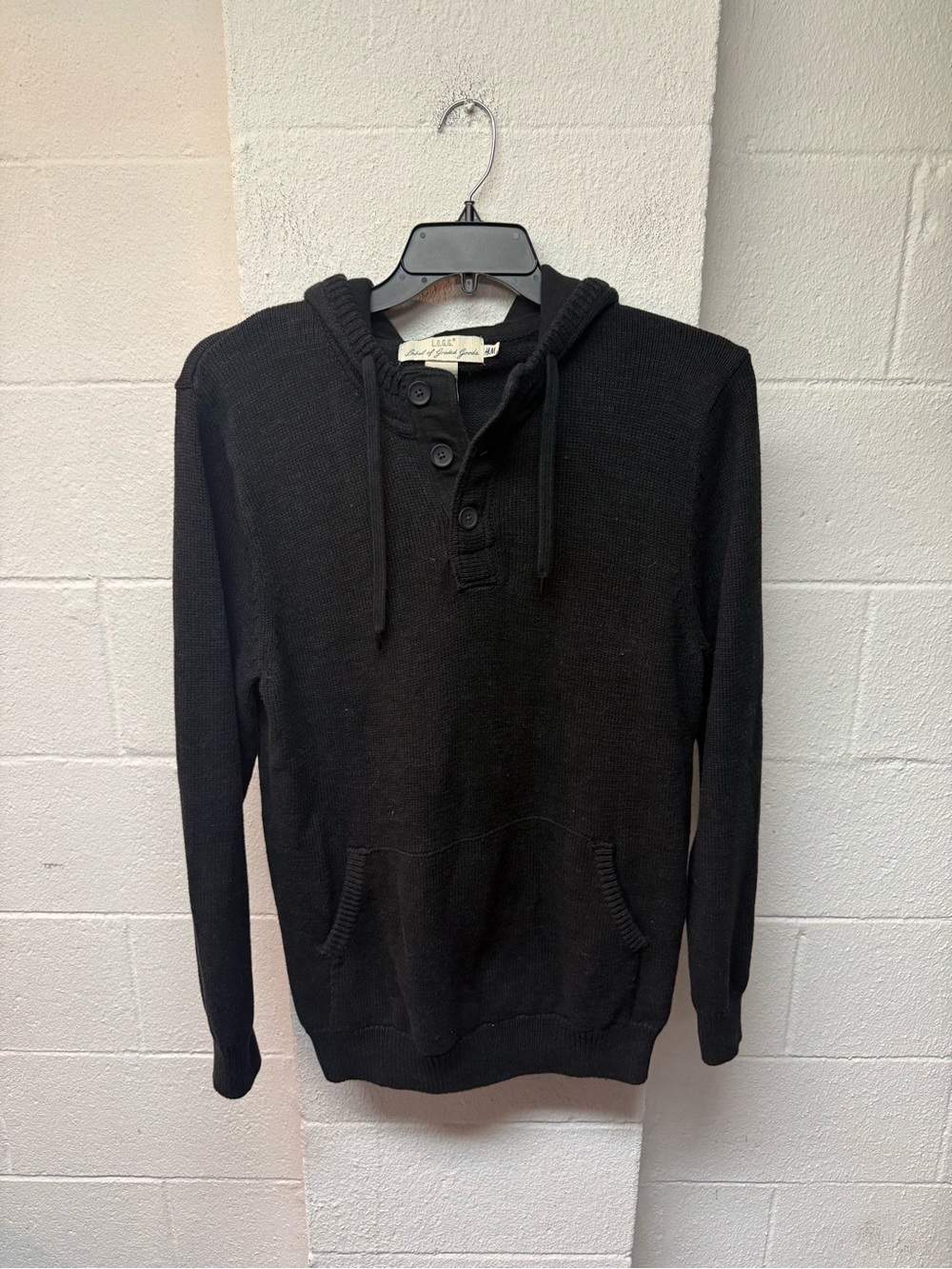 H&M Black Hooded Henley Sweater